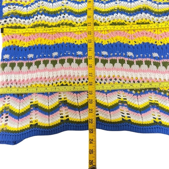 C+D+M‎ Crochet Muti-Color Bohemian Sweater Flared Sleeve Scallop Hem Size Medium - Picture 4 of 16